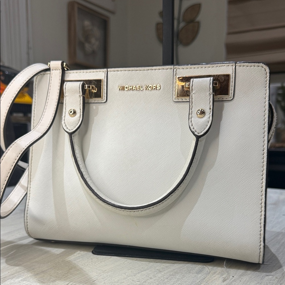 Michael Kors Cream Crossbody Satchel with Gold Accents